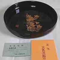 【新品未使用】本蒔絵漆器　お盆 紀州塗り お盆 トレー 10寸 丸盆 春ラン うるし塗り 金蒔絵 盛絵